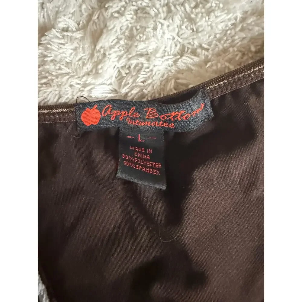 NWOT Apple Bottoms Intimates Brown Lace Back Low Rise String Thong Size L Rare